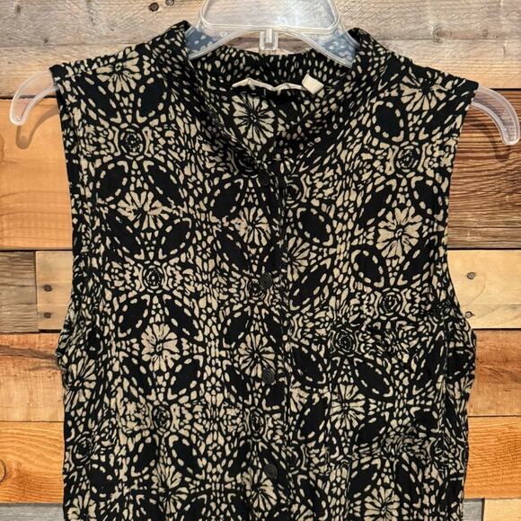 Soft Surroundings Bali Jumpsuit Safari Batik Flowy Loose Leg Black/Tan Size M - Picture 4 of 10